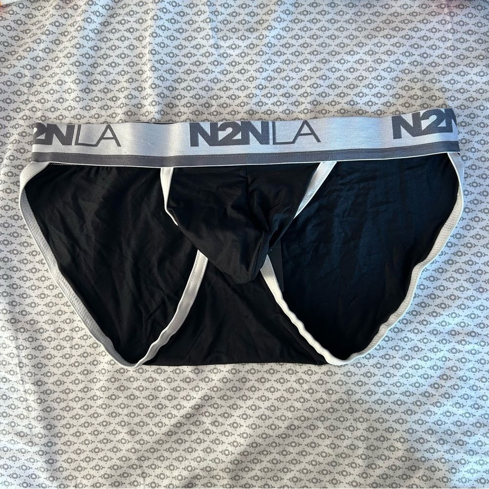 N2N Bodywear Black Logo Cut Out Briefs Large NWT